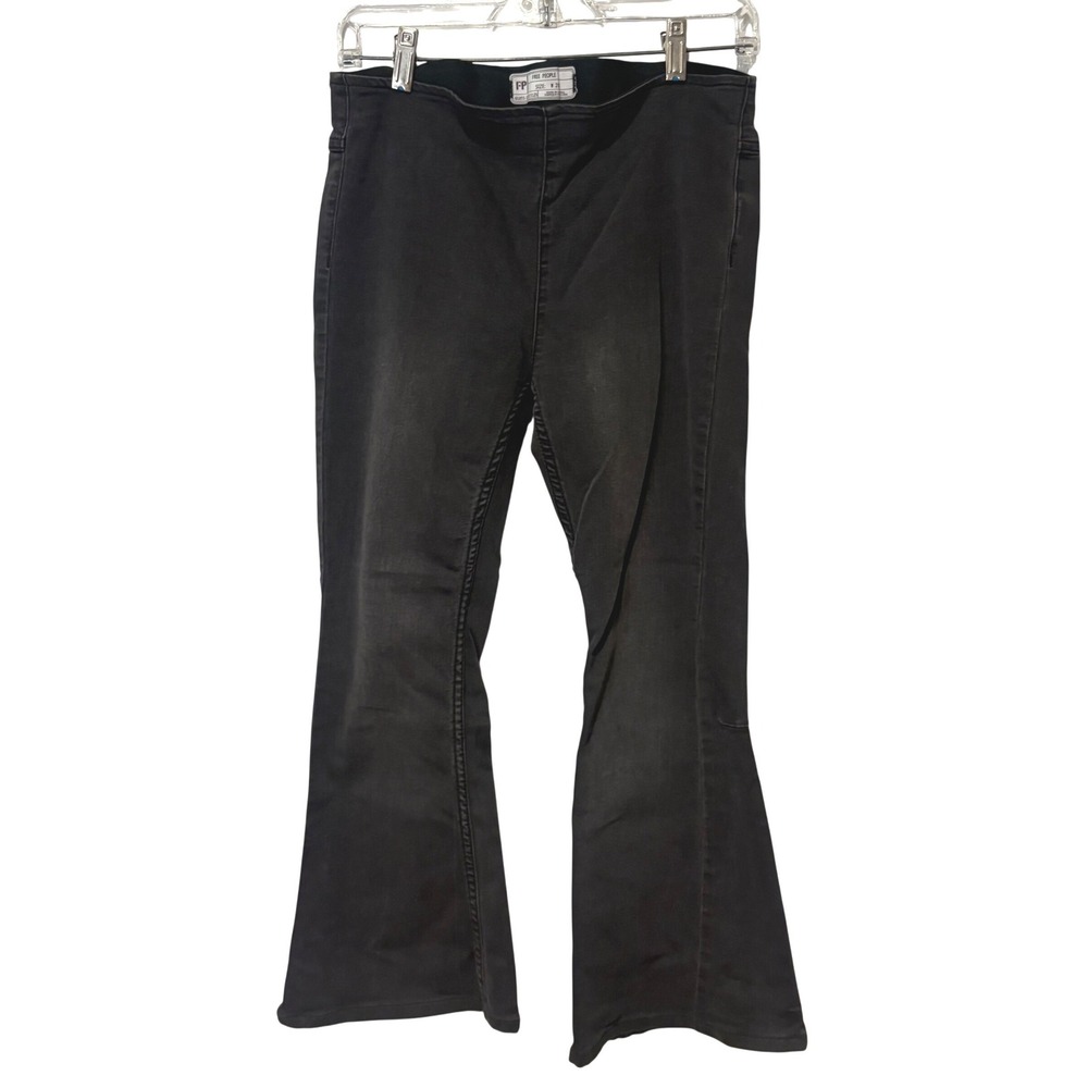 Free People Pull On Flare Jeans Womens Size 28 Black High Rise Bell Bottom Boho